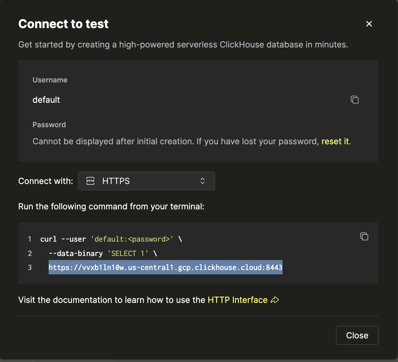 ClickHouse Cloud HTTPS Connection Details