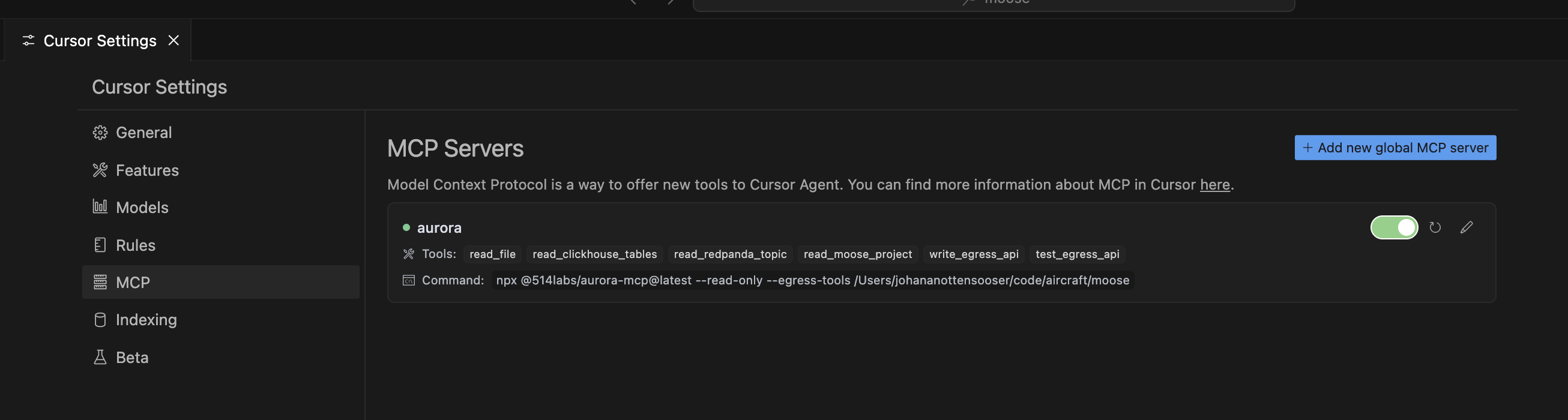 Claude search and tools, MCP running