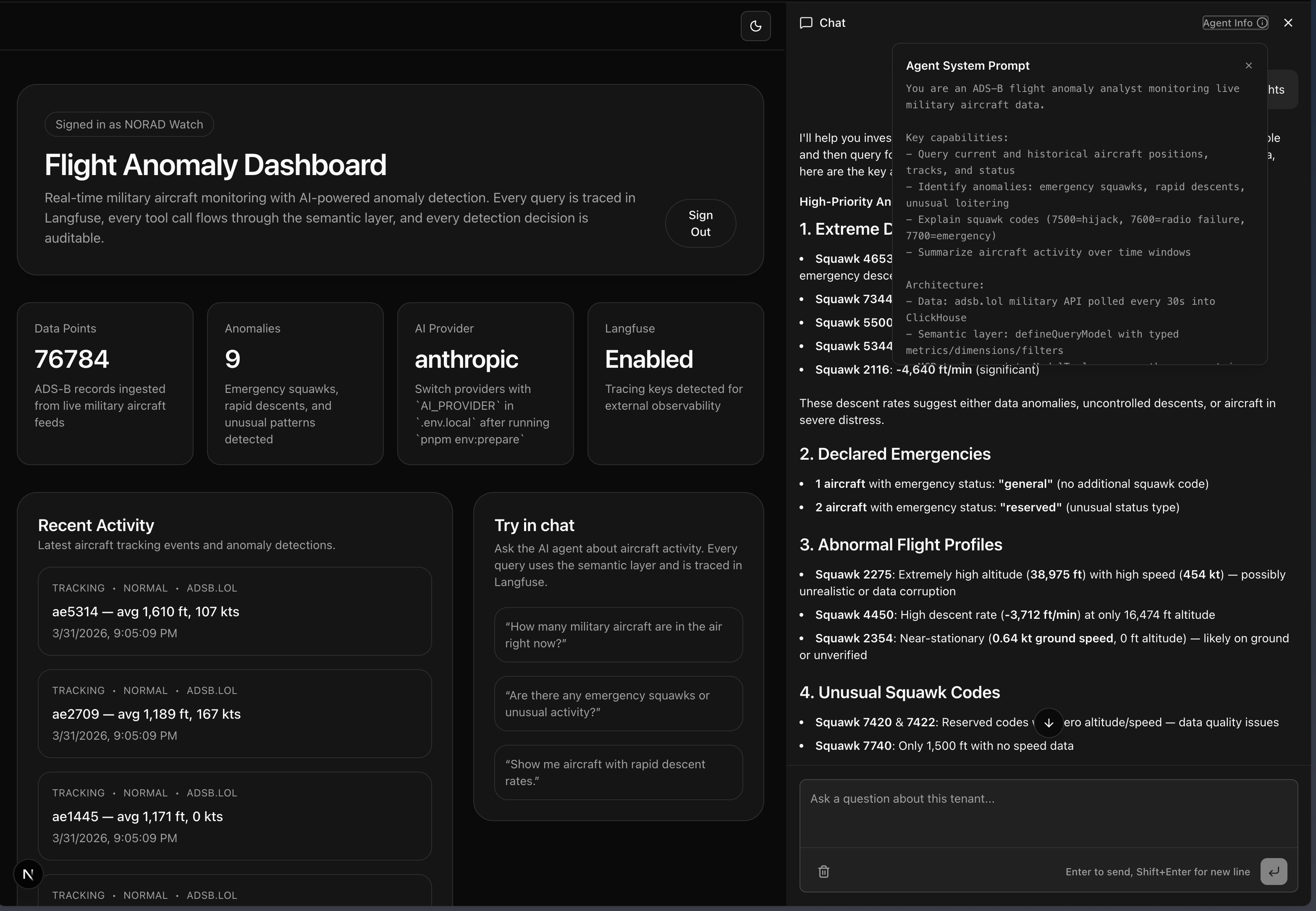 Completed analytics agent frontend with chat and dashboard